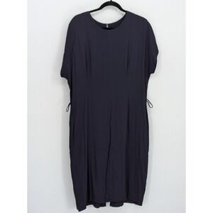 NEW 90s Vintage Fashion Shop $150 Large Navy Blue Short Sleeve Midi Shift Dress